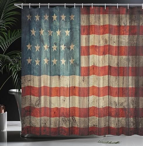 Duschvorhang 180x180 Usa Duschvorhänge Planke Anti Schimmel Waschbar Polyester Textil Shower Curtains für Badezimmer Badewanne mit 12 Haken, Y507