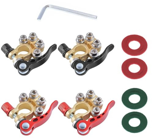 Terminali di Batteria, 4PCS Connettori Terminali Batteria Batteria Auto 12V Terminale della Batteria Morsetto Sgancio Rapido Connettori Positivo Negativo con Rondelle Protezione per Auto Camion Barca