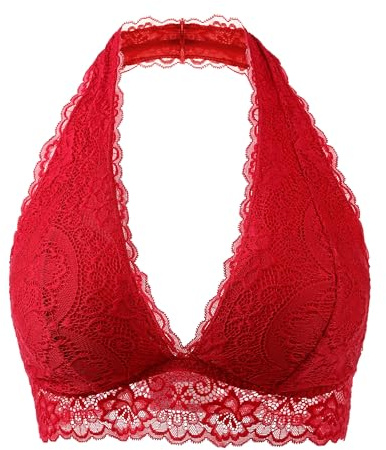 Cotorance Womens Lace Bra No Underwire No Pads V Neck Halterneck Comfortable Bralettes