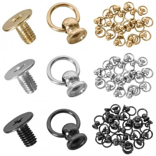60 Stück Head O Ring Schraubnieten, Lederhandwerk Metall Rivet, 8mm Kopf Button Stud Nieten mit Schraubverschluss, Leder Nieten Set Zurück Runden Ring, Zugringnieten, für DIY Gepäckl Handyhüllen