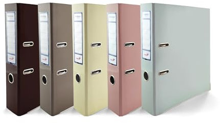 5x Akten-Ordner DIN A4 Ekobox Premium Edition 5 Farben glänzend Schokobraun Vanille Kakaobraun Pastellrosa Pastellblau 2-Ring-Mechanik Ringorder A4 75mm Kunststoff Ordner breit Büroordner 5er pack