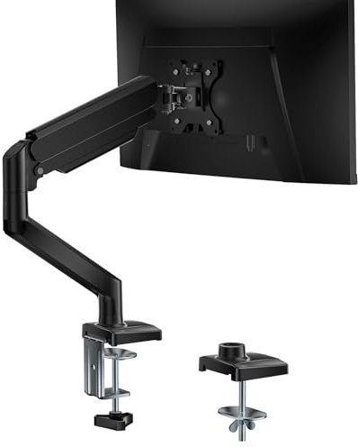 WALI Single Monitor Arm for 17-34 inch Screens, Ergonomic Gas Spring Monitor Arm Desk Mount up to 12 kg, Adjustable Computer Monitors Stand with Clamp and Grommet Base, VESA 75/100mm (GSMP001N), Black
