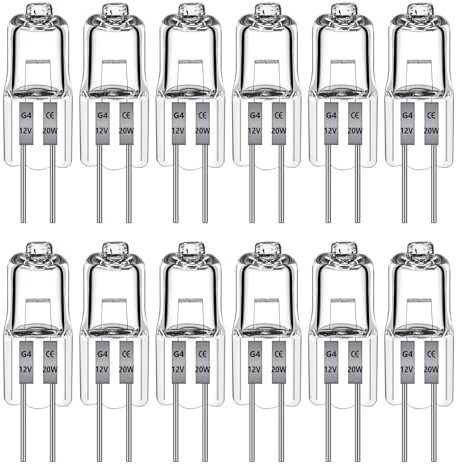 12 Pack G4 Halogen Bulbs 20W 12V, G4 Bulbs 20w 12v Clear Capsule 2 Pin Lamp Bulb, Dimmable G4 Halogen Bulbs Warm White 2700K, for Chandeliers, Interior Lighting, Kitchen Lighting, Track Lighting