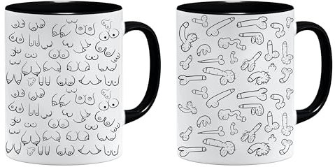 Lustige Tasse Boobs und Penis | Witzige Geschenke für Männer | Lustige Tasse für Büro | Perverse Tasse mit Spruch | Penis Tasse | Kaffee Tasse Titten (Brüste & Penisse Schwarz)