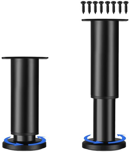 LJMbed 2 Stück Möbelfüße Schwarz Metall, Möbelfüß Höhenverstellbar Set 25cm-42cm Einstellbar Stahl Bettfüße Ersatz Stützfüße Tischbeine für Möbel Sofa Bett. (Schwarz-2, 18cm-31cm)