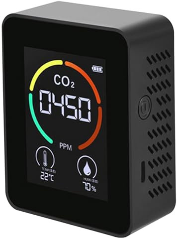 CO2 Detector 3 in 1 Carbon Dioxide Detector, Portable CO2 Sensor with LCD Display, Temperature and Humidity Meter with Alarm for Home, RV, Grow Tents, 400-5000ppm Black, Carbon Dioxide Detector