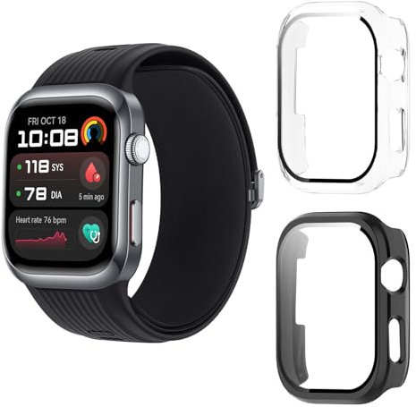 Aerku Funda Compatible con Huawei Watch D2, 9H HD Anti-Choque Parachoques Anti-rasguños Protector Duro PC Marco Cristal Templado Protector de Pantalla Funda - Transparente&Negro
