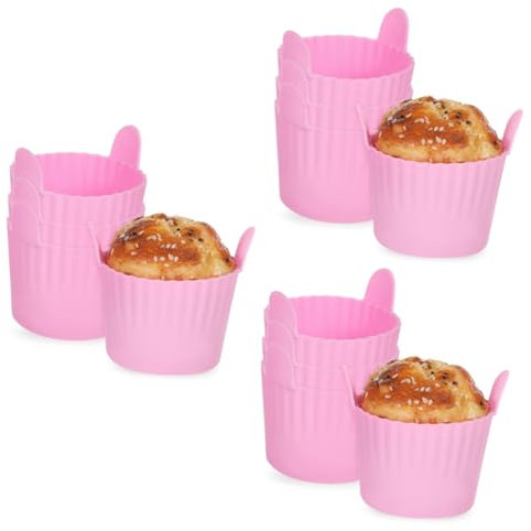 Cabilock 12pcs Silicone Muffin Molds Giant Cupcake Cases Baking Cups Pull Tabs for Easy Removal Heat-Resistant Versatile Use