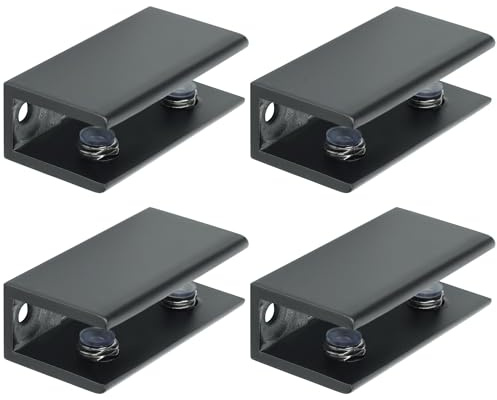 MOOCHE 4Stück Glasklemme Schwarz 5.5CM 304 Edelstahl für 8-10mm Dickes Glas | Glashalter Regalhalter Glasplattenhalter – 304 Edelstahl Klemmbefestigung mit geboht, für Bilder und Spiegelhalterung