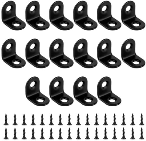 Kleine Regalhalterungen, L-Halterungen für Regale, rechtwinklige Halterung, kleine Edelstahl-Eckwinkel für Holzmöbel, Schreibtisch, Tischregal, Eckstreben mit Schrauben, 16 Stück