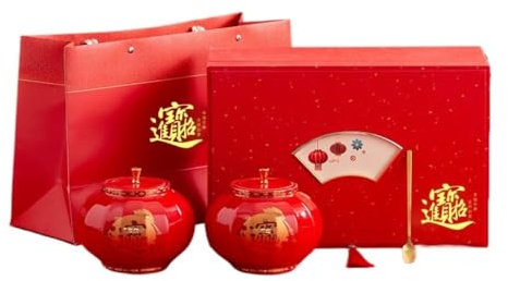 Tea Canister Creative Lantern Bulk Tea Storage Container Jar Ceramic Small Sealed Jar Chinese Retro Empty Jar Tea Set Tea Tin.Double Can Set - Stylish and Functional Tea Storage Solution