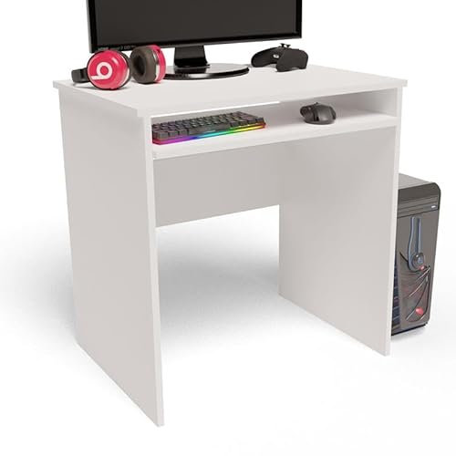 MATKAM Schreibtisch EX3, H76 x B70 x T51 cm, praktische Tastaturablage, stilvoll und funktional, Ideal für Büro (Weiß)