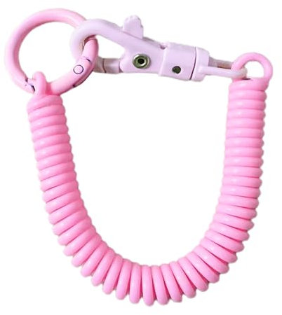 Hattba Porte-clés en spirale extensible, porte-clés rétractable à ressort hélicoïdal, porte-clés en alliage, porte-clés coloré pour sac à dos, fuchsia, 18cm