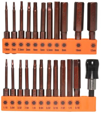 PMJMANKI 23-teiliges Inbusschlüssel-Bohrer-Set, Stahl-Bit-Set, magnetischer Schraubendreher-Bit-Set, Bohrer 60 mm