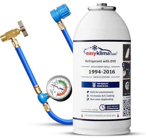 Kit de recarga EasyKlima® de refrigerante R134a 2 en 1: gas con manguera y manómetro DIY para coches fabricados entre 1994 y 2016.