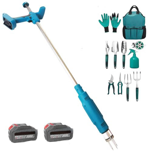 CYTBEK Diserbante Elettrico a Batteria da 21 V, con 2 batterie da 3,0 Ah e Ricarica Rapida, Strumento per diserbo a Manico Lungo per Il Controllo delle Erbacce in Giardino, Kit di Attrezzi