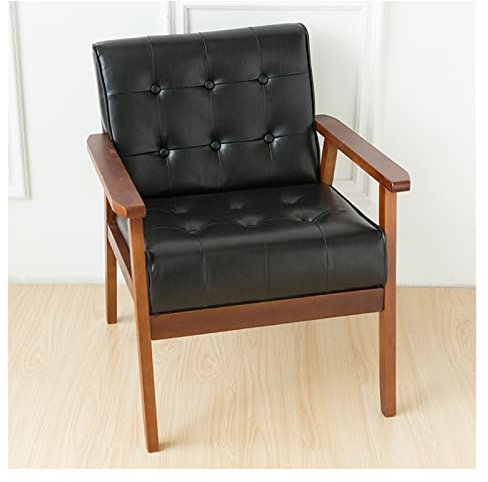 Mid Century Moderner Freizeitstuhl, Massivholzrahmen, PU-Leder, Sessel für Wohnzimmer, Schlafzimmer, Lesen & Club, Retro-Sofa mit bequemem Design