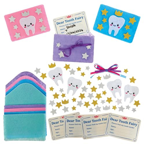 Baker Ross FN547 Tooth Fairy Note & Pouch Kits - Pack of 4, Arts and Crafts Kits for Kids