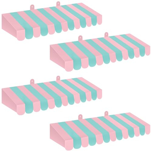 Boao Lot de 4 auvents de cirque décoratifs en carton à rayures 3D pour carnaval, décoration murale de cirque pour limonade, boulangerie, camion à crème glacée, tableau d'affichage (rose et vert)