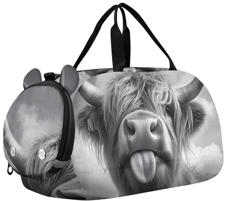 Reisetasche für Jungen, Esel, niedliches Cartoon-Pferd, Übernachtung, Wochenendtasche, Reisetasche, Sporttasche, Tanztasche, Funny Highland Cow Black 2, Classic