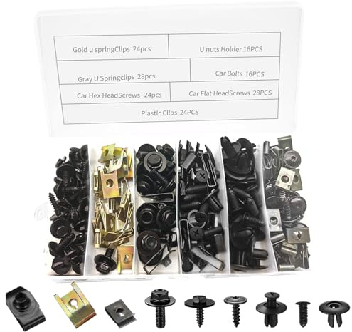 160 Pcs Car Screws and Nut Clip Kit, Universal Auto Body Engine Undertray Fender Screw Metal U-type Fastener Clips for Bumper Mounting Clips Door Trim