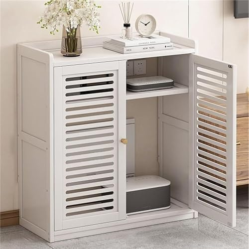ZIGTUEI Wifi Router Storage Cabinet, WiFi Router Hidden Box, Stylish Design, Floor Freestanding Cabinets Organizer, for Living Room, Office, Bedroom(White,67x59cm/26.4x23.2in)