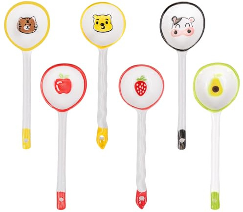 INHEMING 6 Pièces Cuillère à soupe asiatique chinoise, Cuillère à Soupe en Céramique et Porcelaine pour ramen, pho, Céréales, Wonton, Boulettes, Miso
