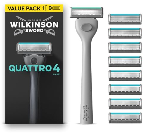 Wilkinson Sword Quattro Rasierer Starter-Set, 9 Ersatzklingen