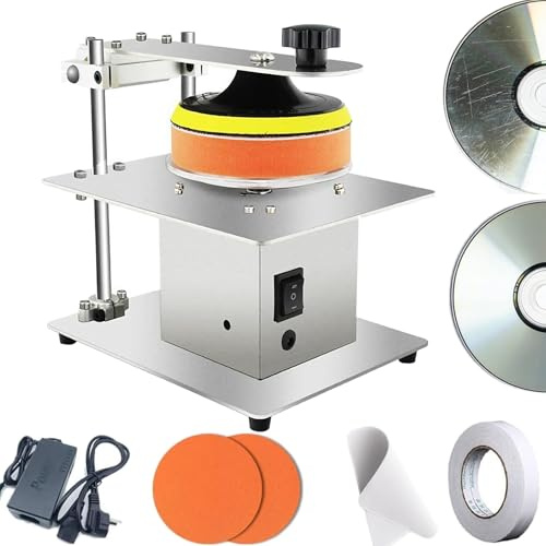Disc Poliermaschine, DVD/CD Reparatur Reinigungsmaschine, 7-Gang-Einstellung, Edelstahl-Chassis, 6000r/min für Scratch Repair & Data Recovery