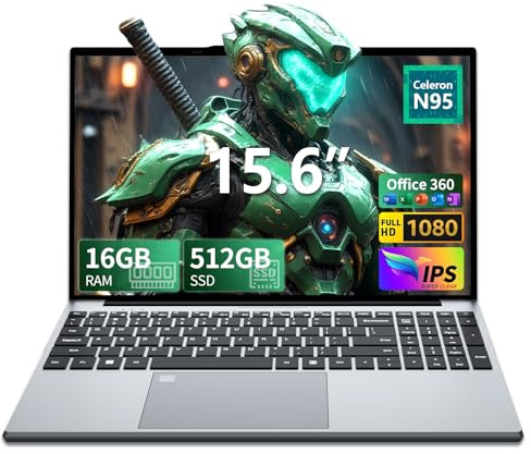 Portatile PC 15,6 Pollici FHD, 16GB RAM 512GB SSD Alder Lake N95 Fino a 3.4GHz, Win 11 Pro Notebook Office 365, Tastiera Retroilluminata con Tastierino Numerico, Sensore Impronte, USB 3.0/HDMI, WiFi 5