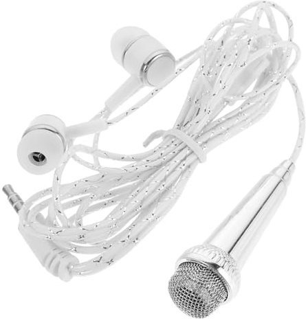 Tragbares Handmikrofon für Karaoke Apps und Podcasting, Silber | Kunststoffgehäuse, Leichte Bauweise, Monitoring über Kopfhörer, für Smartphones mit 3,5mm Buchse