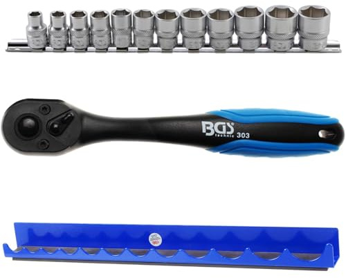 BandelOne enthält BGS Knarre Ratsche Hebelumschaltknarre+nuss-Set+halteschiene SW 8-19mm 3/8 Zoll