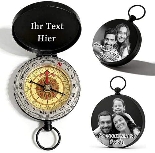 Personalisierter Kompass mit Gravur Foto Text Personalisierte Mini Kompas Schlüsselanhänger mit Leuchtziffern Geschenk für Mann Vater Freund Neffe