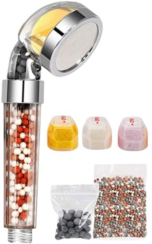 Handheld Showerhead - Filtered Hard Water Spray System, Mineral Removing Bead Cartridge with Strong Stream Performance, Multi Setting Control Panel, Ideal for Improving Bathing Comfort and Cleanliness
