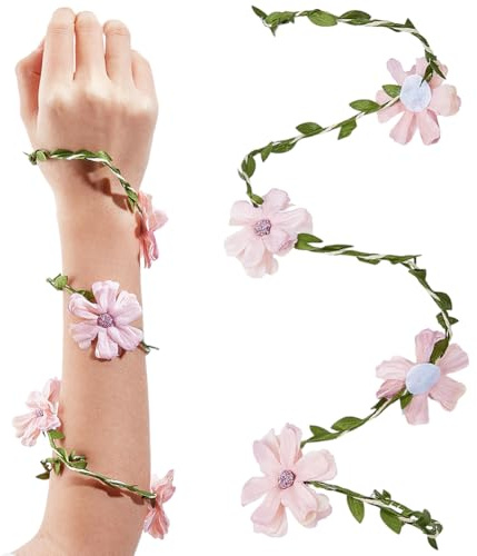 GORGECRAFT 2Pcs Floral Arm Wrap Bracelet Pink Women Fairy Flower Mother Nature Elf Renaissance Renfaire Halloween Costume Cosplay Cuff Arms Wraps for Wedding Birthday Party Accessories
