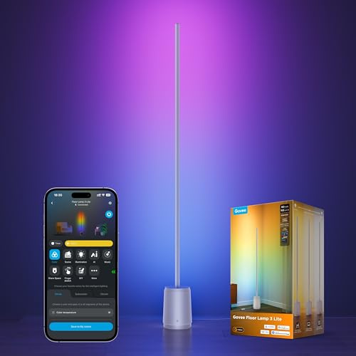 Govee Lampada da Terra 3 Lite RGBICWW, 1400lm Piantana Moderna Argento | 2700-6500K, Sincronizzazione Musicale, 105+ Scene, 12 Modalità Musicali, Alexa Matter Compatibile, Lampada Camera da Letto