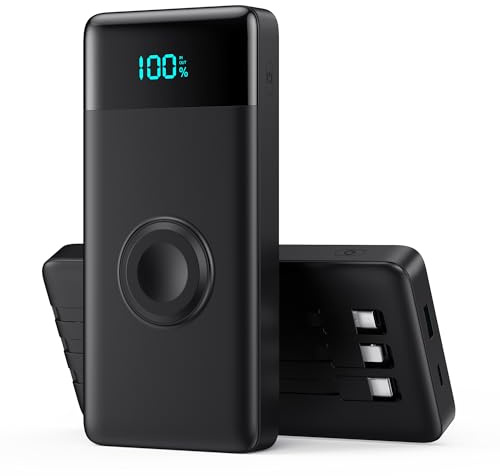 Power Bank with Built in Cables, 6-in-1 Portable Charger 10800mAh, 25W PD Powerbank Fast Charging with LED Display, Travel Essential USB C Battery Pack for iPhone 17/16/15/14/13 Samsung, Apple Watch