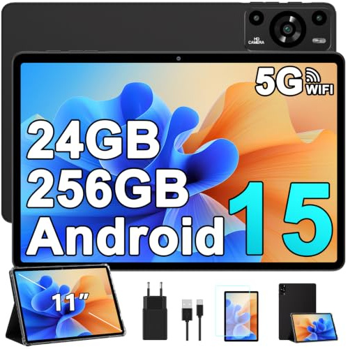ZIOVO Tablet 11 pollici Android 15 tablet, 24 GB RAM+256 GB ROM(TF 1 TB), 5 G WiFi Tablet,Octa-Core 2.0 GHz/8000 mAh/13+5 MP/Coperchio metallico/Widevine L1/Supporto Neflix, Tablet Touch -Nero