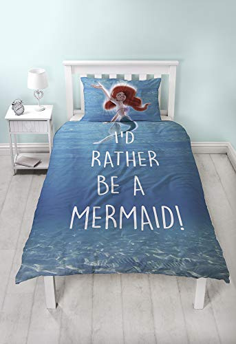 Disney Princess My Little Mermaid Bettwäsche-Set für Einzelbett, zweiseitig, wendbar, 50% Baumwolle/Polyester