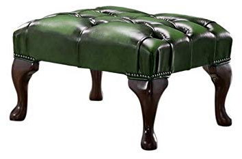 Grand repose-pieds Chesterfield en cuir véritable, Hêtre, Vert, 61cm x 44cm x 33cm High