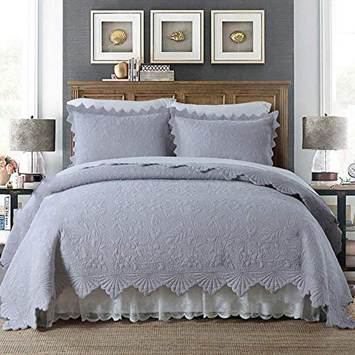 Dessus De Lit 2 Personnes 240x260 Gris/Blanc/Rose Couvre Lit Matelasse De Luxe Boutis Coton Légère En été Couverture,Couvre-lit D'été Réversible Avec 2 Taies D'oreiller,Grey-240x260cm