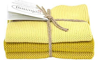 Solwang Putzlappen 3er Set, gestrickte Wischtücher aus Baumwolle (Safran Kombi)