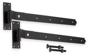 Infinity Decor Cranked or Straight Heavy Duty Hook and Band Iron Gate Hinges Pair in Epoxy Black (2 x 24 CRANKED Hinges)