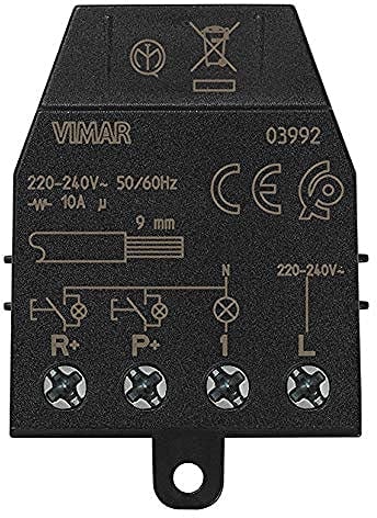Vimar 03992 Relè magnetico Quid per luci ad impulsi sequenziali ON/OFF con segnalazione luminosa dello stato del carico, 1 ingr pulsante NO, 1 ingr pulsante di reset, 1 uscita a relè NO
