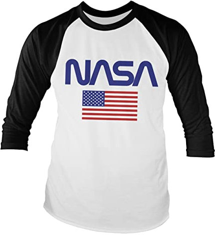 Nasa Officially Licensed Old Glory Baseball Long Sleeve T-Shirt (White-Black), M