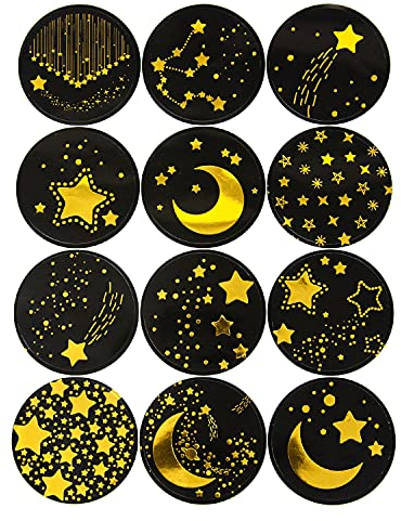 Oblique Unique® Sterne Sternschnuppe Mond Aufkleber für Weihnachten Sticker Weihnachtsaufkleber Weihnachtsdekoration Scrapbooking in Schwarz Gold