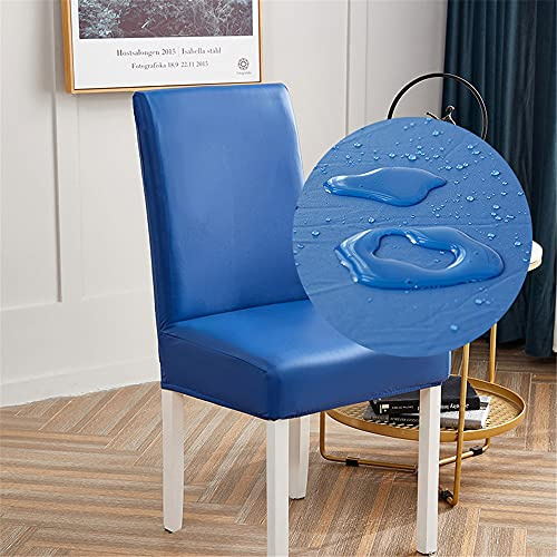 Stuhlhussen Stretch 4/6/2er Set, Chickw1 Universal Abnehmbare Waschbar Einfarbig Leder Stil Elastischer Stuhlbezug Für Hochzeit, Hotel, Partys Deko (Blau,6 Stück)