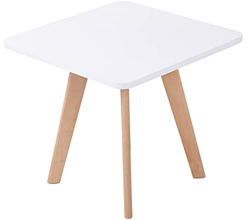 CLP Beistelltisch Almeria Eckig I Beine Aus Buchenholz I Beistelltisch Im Skandi-Look I Kleiner Couchtisch, Farbe:weiß, Gestell Farbe:Natur (eckig)