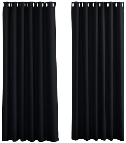 PONY DANCE Verdunklungsvorhänge mit Ösen 2er Set H 245 x B 200 cm Schwarze Gardinen für Schlafzimmer Guten Schlaf Schaffen Extra Breite Vorhänge Verdunkelung Thermovorhang