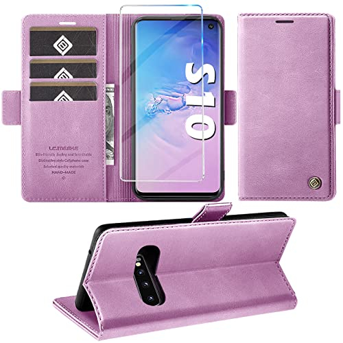 für Samsung Galaxy S10 Hülle mit Schutzfolie, Handyhülle Galaxy S10 Standfunktion Kartenfach Wallet Premium Leder Schutzhülle S10 Flip Case Cover Stoßfeste Klapphülle…